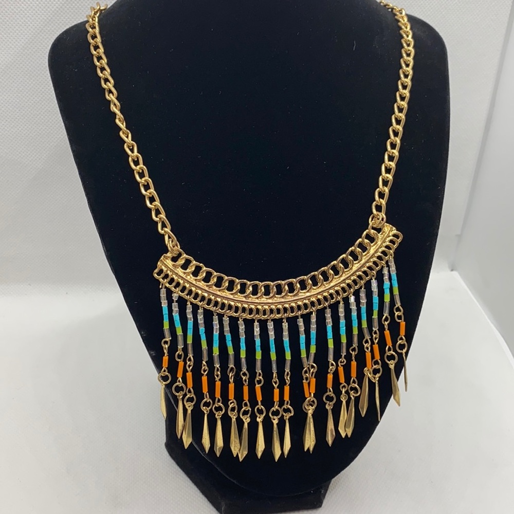 Vintage BOHO beaded gold necklace